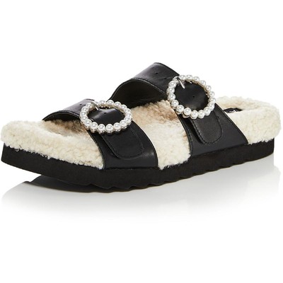 Aqua Womens Furry Suede Faux Fur Footbed Slide Sandals Shoes BHFO 1087