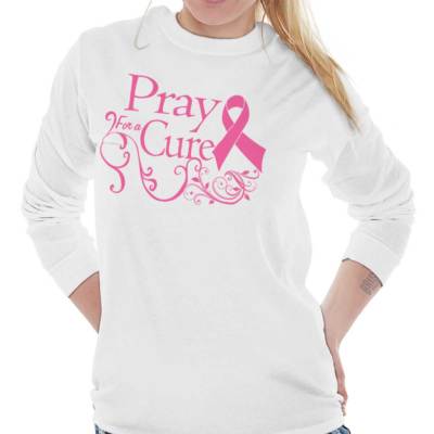 Pray For A Cure Pink Breast Cancer Awareness Long Sleeve T Shirt Tees For Women