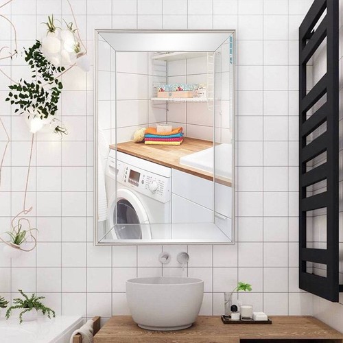 Large Bathroom Mirror For Wall Beveled Frame White Decor Mount
