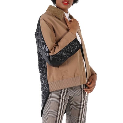Pre-owned Burberry Ladies Biscuit Technical Wool Reconstructed Harrington Jacket In Check Description