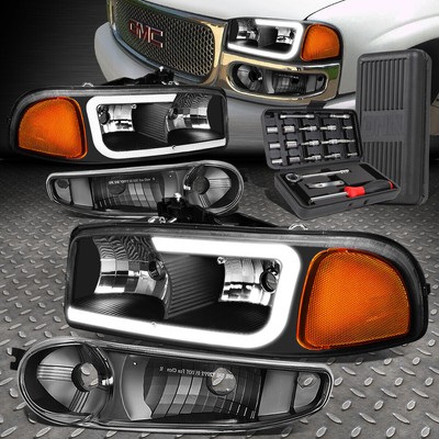 ДЛЯ 00-07 GMC YUKON XL SIERRA LED DRL ЧЕРНАЯ ЯНТАРНАЯ УГЛОВАЯ ФАРА + НАБОР ИНСТРУМЕНТОВ