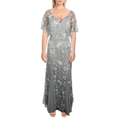 

Женское серое вечернее платье Alex Evenings в сетку с вышивкой  BHFO 9908, Grey