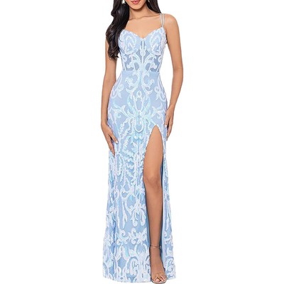 Blondie Nites Womens Blue Sequined Prom Evening Dress Juniors 9 BHFO 9225