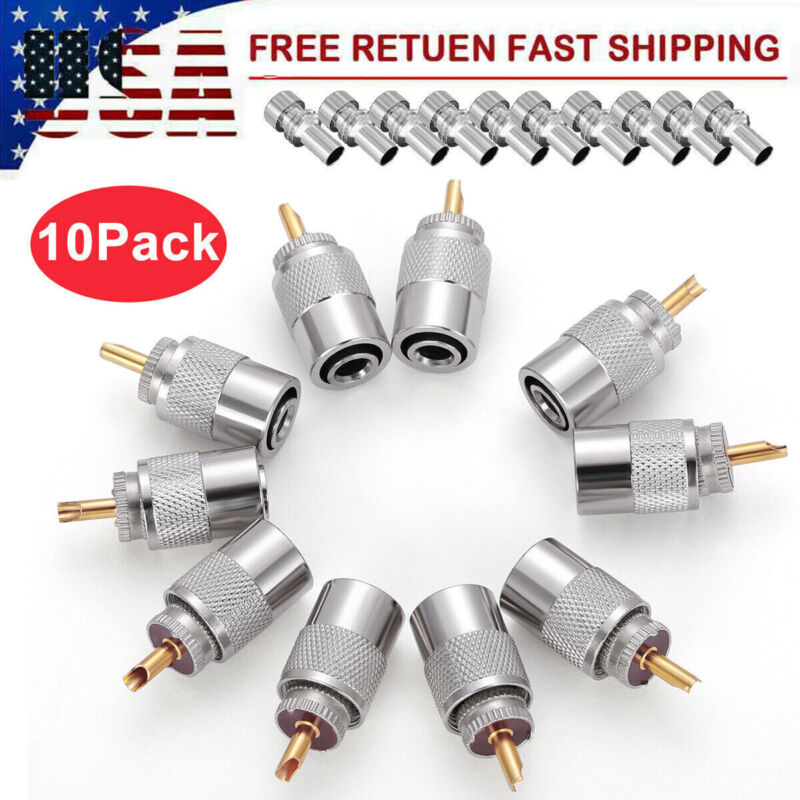 Pl259 Solder Connector Plug With Reducer For Rg8x Coaxial Coax Cable 10 Pack Usa