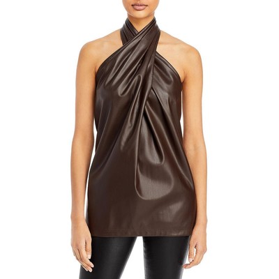 

Женская блузка с лямкой на шее из искусственной кожи 3.1 Phillip Lim BHFO 4490, Dark brown