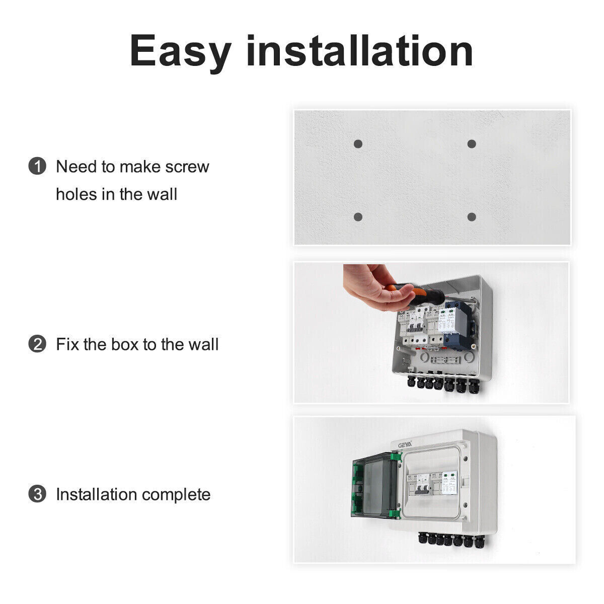 Solar PV Combiner Box Plastic 15A 1string 550VDC Circuit Breaker for Solar Panel
