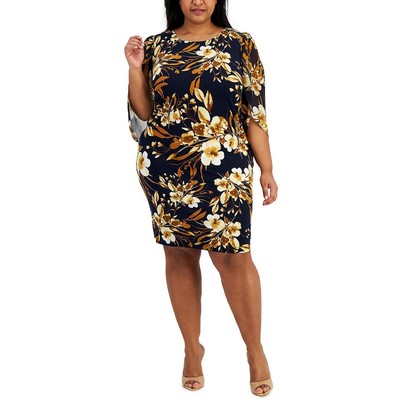 Connected Apparel Womens Knit Tulip Sleeves Midi Sheath Dress Plus BHFO 3962