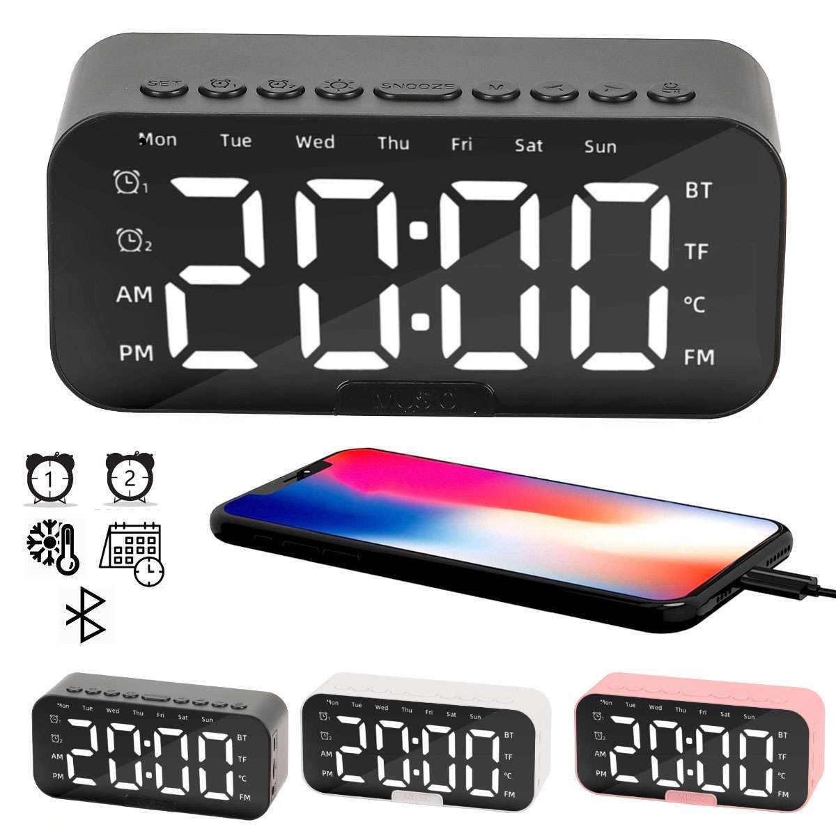Fm Radio Wireless Bluetooth Mirror Led With Speaker Portable