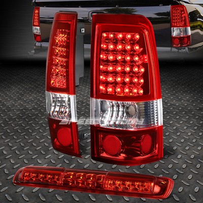 ХРОМИРОВАННЫЙ КРАСНЫЙ ПОЛНОСТЬЮ СВЕТОДИОДНЫЙ ЗАДНИЙ ФОНАРЬ + 3-Й СТОП-СИГНАЛ И ГРУЗОВОЙ ФОНАРЬ ДЛЯ 99-03 SILVERADO/GMC SIERRA