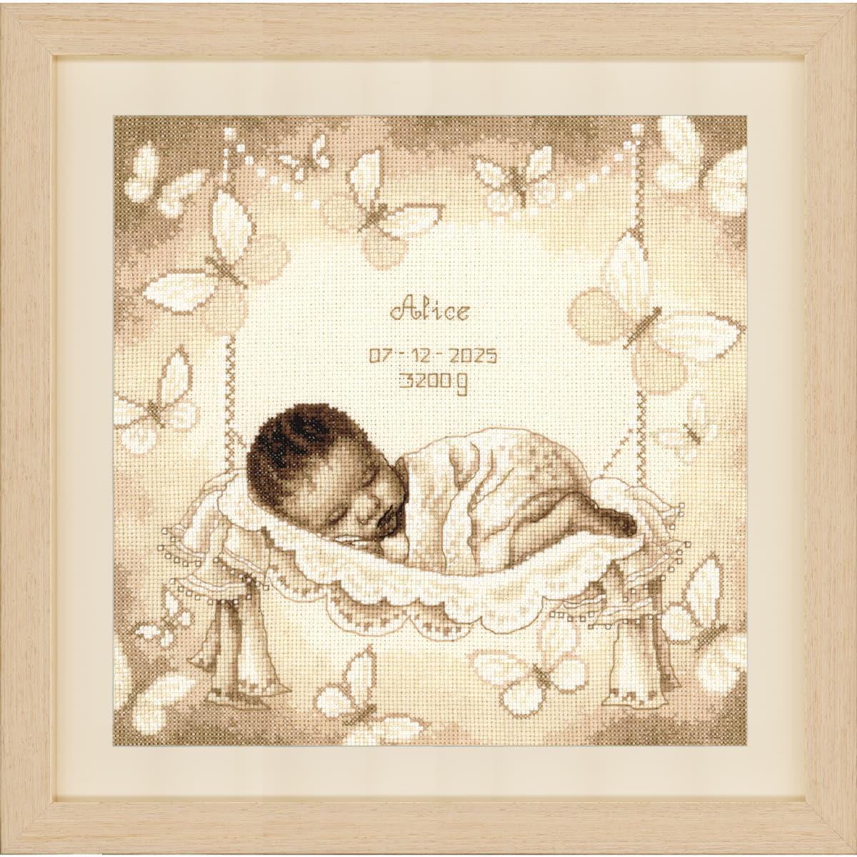 Kreuzstich Set 'Baby-Karussell-Mädchen' – Komplettset Mit Stoff, Garn & Nadel, Fertig 16,5x15,5 Cm