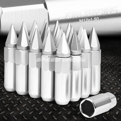 JDM АЛЮМИНИЕВЫЕ СЕРЕБРИСТЫЕ ГАЙКИ С ШИПАМИ + АДАПТЕР 20 ШТ./КОМПЛ. M12X1.5 ДИАМЕТРОМ 20 ММ/ВЫСОТОЙ 90 ММ