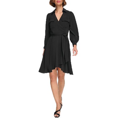 DKNY Womens Black Bishop Sleeve Knee-Length Surplice Mini Dress 12 BHFO 8198