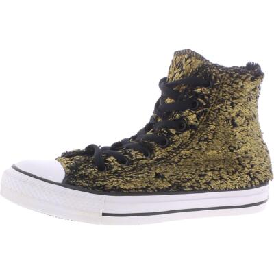 

Женские высокие кеды на шнуровке Converse Sparkle Fur с эффектом металлик, Gold/black/b, Chuck Taylor Hi