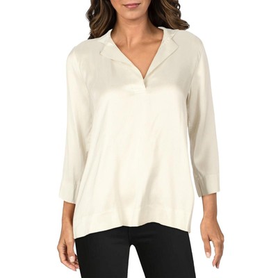 

Женская бежевая шелковая блузка с воротником-стойкой Eileen Fisher Petites  BHFO 9435, Кость