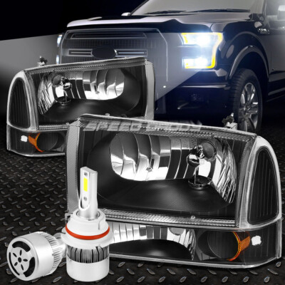 ЧЕРНАЯ ФАРА В КОРПУСЕ + ЯНТАРНЫЙ УГОЛОК + БЕЛЫЙ СВЕТОДИОД 9007 HID + ВЕНТИЛЯТОР ДЛЯ 99-04 SUPERDUTY