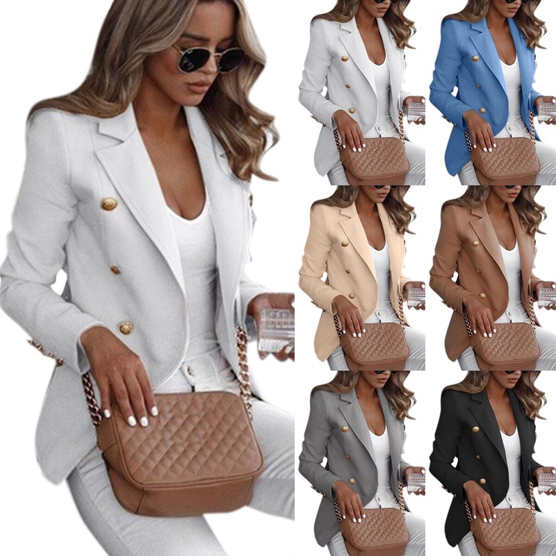 Damen Revers Blazer Business Anzugjacke Cardigan Mantel Langarm Sakko Kurzjacke