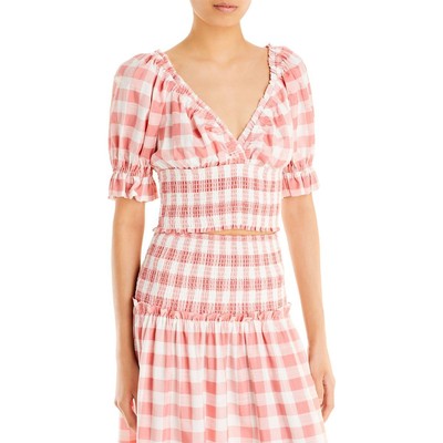 

Розовый женский укороченный топ в клетку с открытыми плечами Aqua,  BHFO 5127, Pink/white