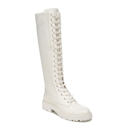 Pre-owned Sam Edelman Lila Modern Ivory Calabria Leather Lace Up Tall Boots H8591l1100 In White