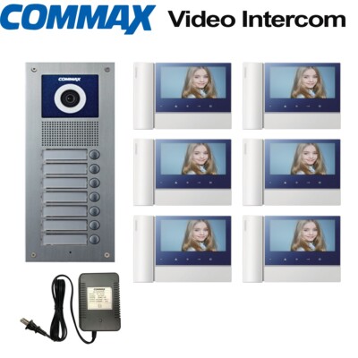Commax 6-Apartment Building Video Intercom Set w/7'' Video Monitors