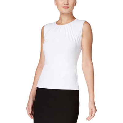 Calvin Klein Womens White Pleated Sleeveless Keyhole Blouse Top 12 BHFO 8202