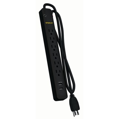 STANLEY 33251 Удлинитель питания SurgeMax 2, 400 Джоулей, USB, 6 розеток, черный