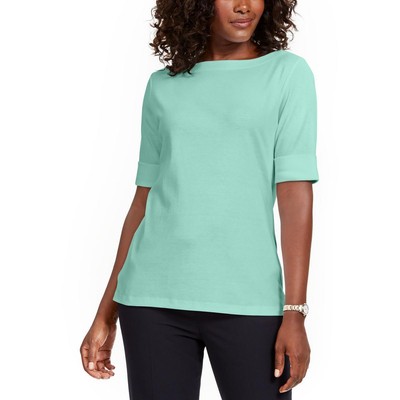 Женский синий хлопковый пуловер с манжетами и вырезом лодочкой Karen Scott, топ XL BHFO 4920