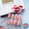 French Tip Press on Nails Medium Square Fake Nails with Design Glossy Pink Nail Tips Artificial Glue on Nails 3D Handmade Press ons Flower Acrylic Nails Reusable Stick on Nails for Women 24 Pcs