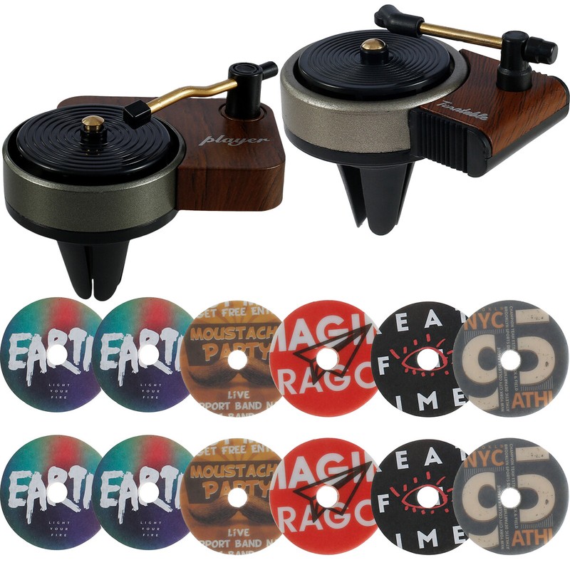 2Pcs Car Air Freshener Record Player Diffusers 12 Pcs Car Aromatherapy Tablets ●
