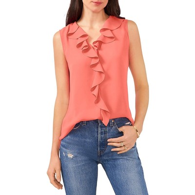 Женская красная шифоновая блузка-майка с оборками от Vince Camuto, XS BHFO 1245