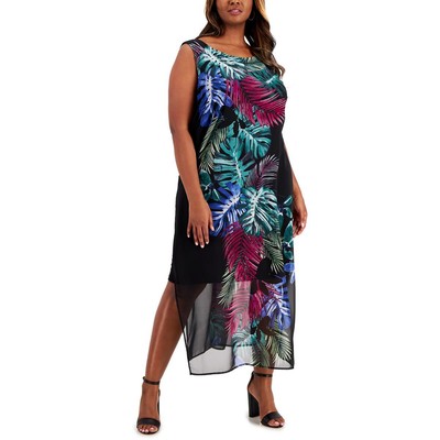 

Длинное летнее макси-платье Connected Apparel Womens Black Printed Plus  BHFO 7521, Jade
