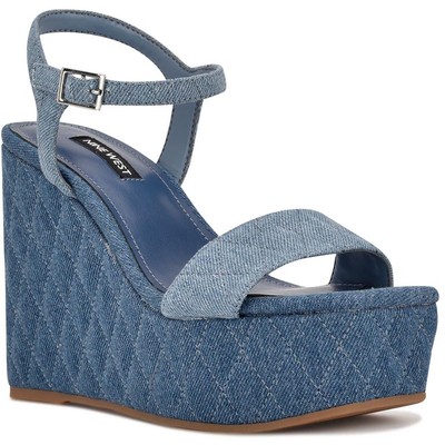 

Женские стеганые сандалии на танкетке с ремешком на щиколотке Nine West Nila BHFO 7809, Light blue, Nila