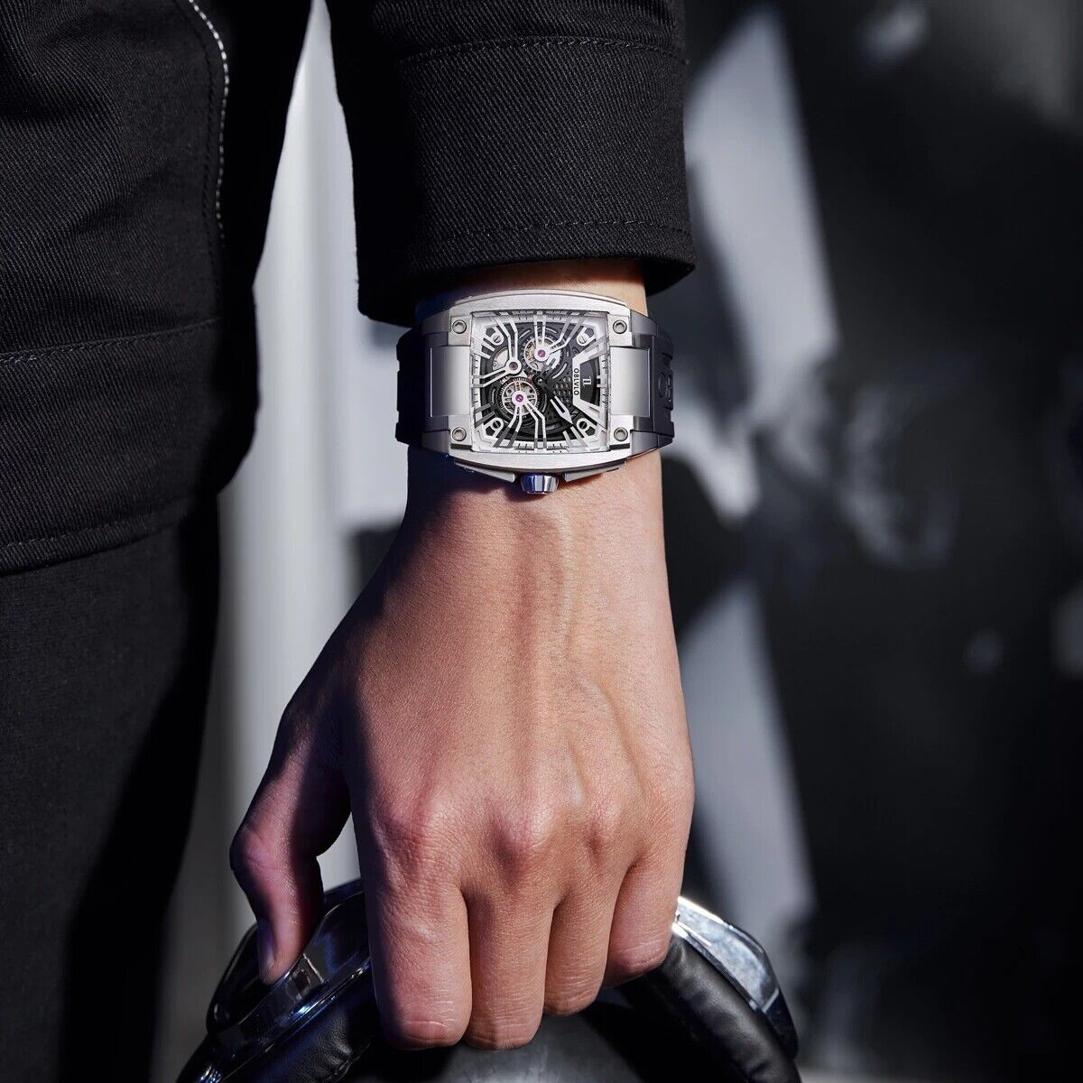 Pre-owned Reef Tiger Oblvlo Men Automatic Watch Luxury Watches Mechanical Wristwatch Square Skeleton