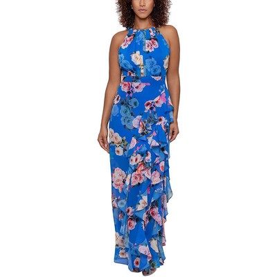 

Женское синее вечернее платье макси с рюшами Betsy - Adam  BHFO 2199, Blue multi