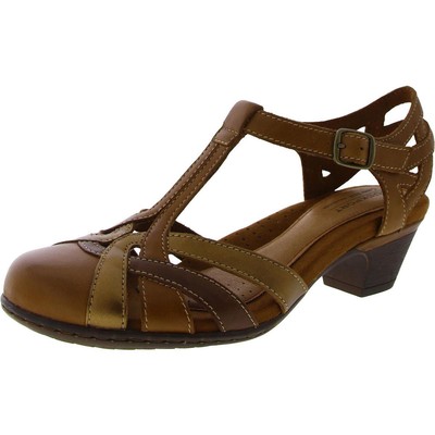 Женские коричневые кожаные туфли Rockport с ремешками на блочном каблуке 7 среднего размера (B, M) BHFO 4994