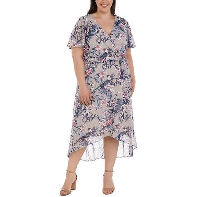 

Женское платье прямого кроя с развевающимися рукавами и цветочным принтом R-M Richards BHFO 7181, Taupe