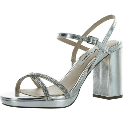 Nina Womens Steven Silver Leather Block Heel Shoes 6.5 Medium (B,M) BHFO 5289
