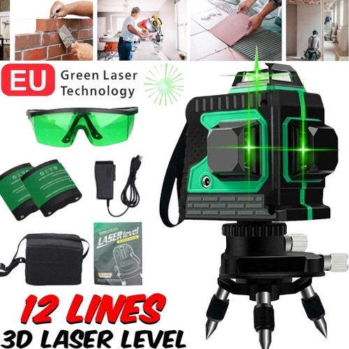 25M 12 Line Laser Level Grün Self Leveling 3D 360° Kreuzlinienlaser laser Tool~