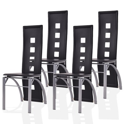 Set of 4 Dining Chairs PU Leather Steel Frame High Back Home Furniture Black New