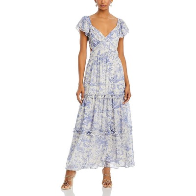 Женское макси-платье Aqua Womens синего цвета в полный рост с развевающимися рукавами XL BHFO 1905