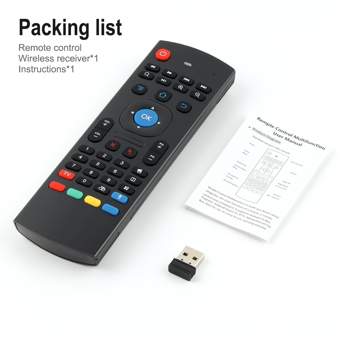 Mini Voice Remote Control Air Mouse Bluetooth/USB for PC Android Smart TV Box