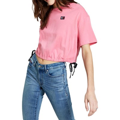 Женская розовая хлопковая футболка с короткими рукавами Tommy Jeans, укороченная рубашка L BHFO 2486