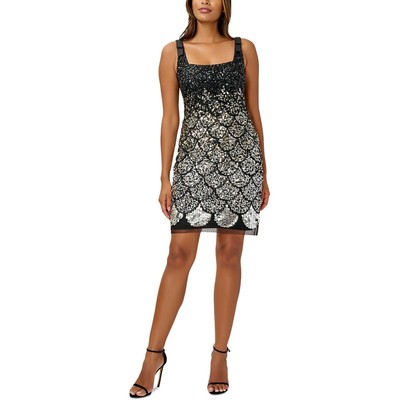 Женское черное мини-платье для коктейлей и вечеринок Adrianna Papell Evening 10 BHFO 5666