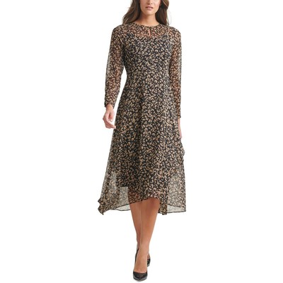 Женское черное платье миди с вырезом лодочкой и цветочным принтом Tommy Hilfiger Petites 4P BHFO 1399