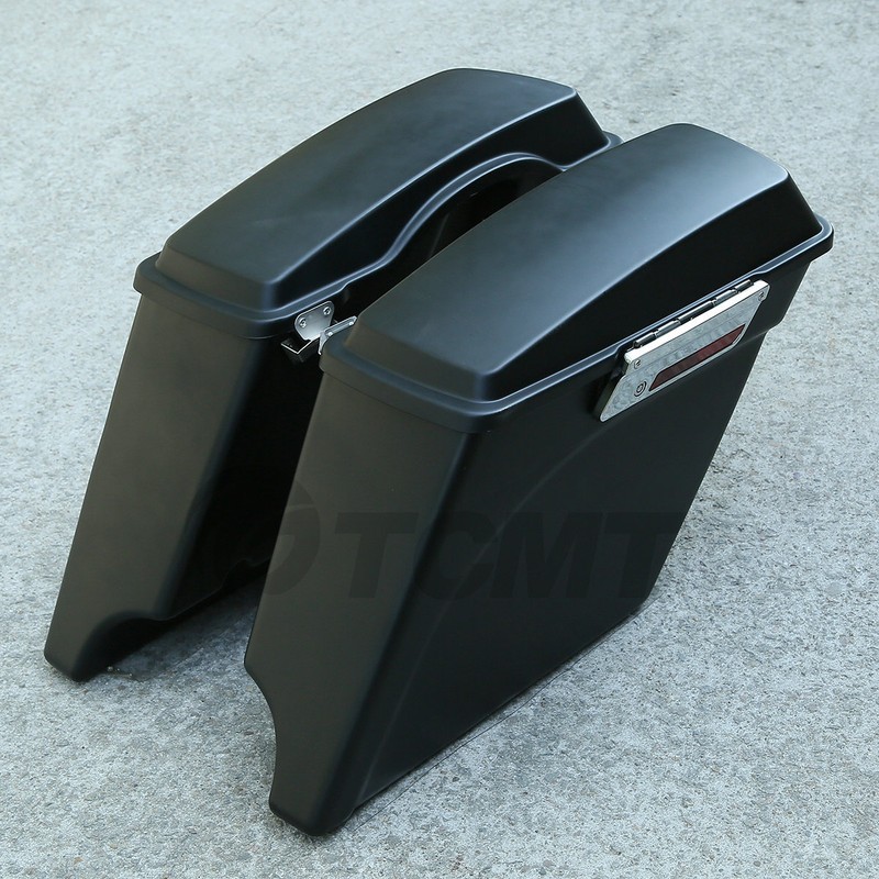 Matte Black 5" Stretched Extended Hard Saddle Bags For Harley Touring