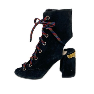 Auth PRADA - Black Multi Suede Women's Sandals