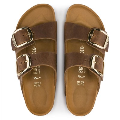 Pre-owned Birkenstock Women's Arizona Big Buckle Cognac Oiled Leather (regular Width) - 1 In Brown