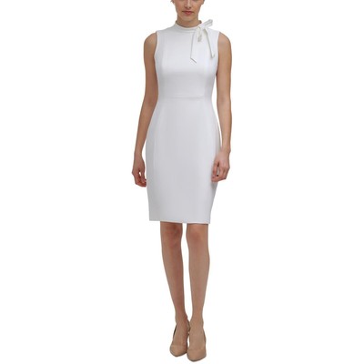 

Calvin Klein Женское белое платье-футляр миди с завязками на шее для работы  BHFO 6843, Cream