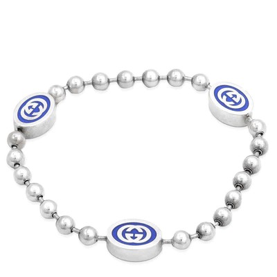 Pre-owned Gucci Sterling Silver And Enamel Boule Chain Interlocking Bracelet Z-n7ubu In Check Description
