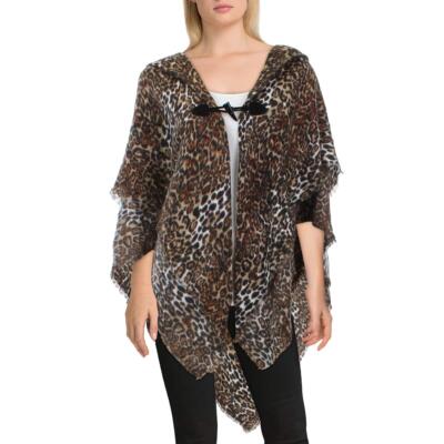 

Дизайнерское женское коричневое модное пончо с леопардовым принтом O/S BHFO 9532, Brown leopard