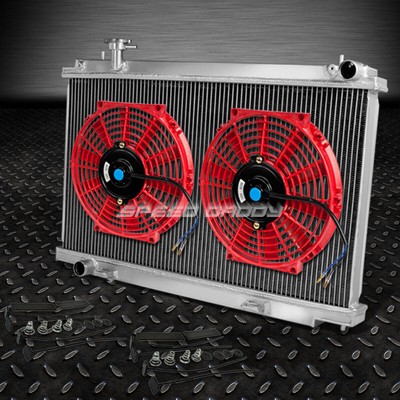 2-РЯДНЫЙ ПОЛНОСТЬЮ АЛЮМИНИЕВЫЙ РАДИАТОР + 10 КРАСНЫХ ВЕНТИЛЯТОРОВ ОХЛАЖДЕНИЯ ДЛЯ NISSAN 350Z Z33 G35 SKYLINE